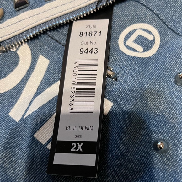 For Her NYC Belted Off-shoulder Studded Denim/Leopard Print Jacket Size 2X - Picture 15 of 15